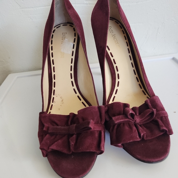 Enzo Angiolini Plum Suede Peep Toe Pumps Size 10 - Picture 3 of 5